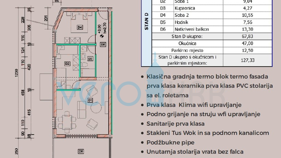 Otok Krk, Omišalj, Stan na prvom katu s pogledom, 170m od mora, prodaja